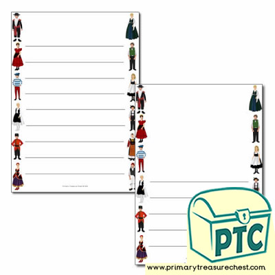 Traditional Costumes Page Border/Writing Frame (Wide lines)