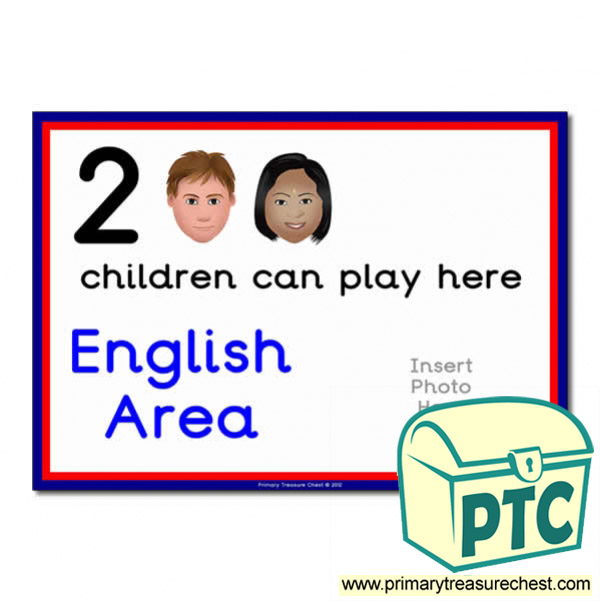 English Area Sign - Add Your Own Image - 2 children can play here - Classroom Organisation Poster