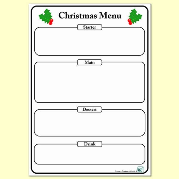 Christmas Menu Worksheet