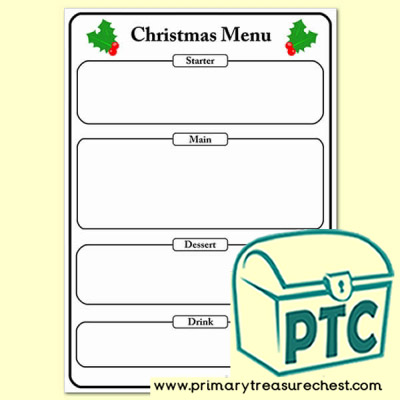 Christmas Menu Worksheet