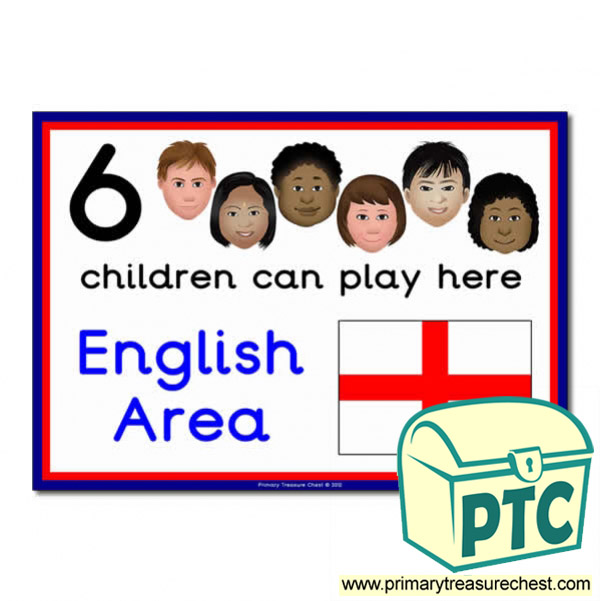 English Area Sign - Images Provided - 6 children can play here - Classroom Organisation Poster