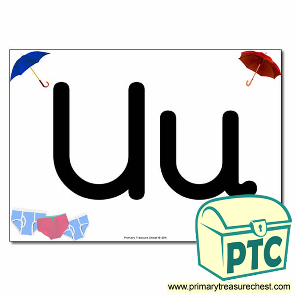 'Uu' Upper and Lowercase Letters A4 posterposter with realistic images