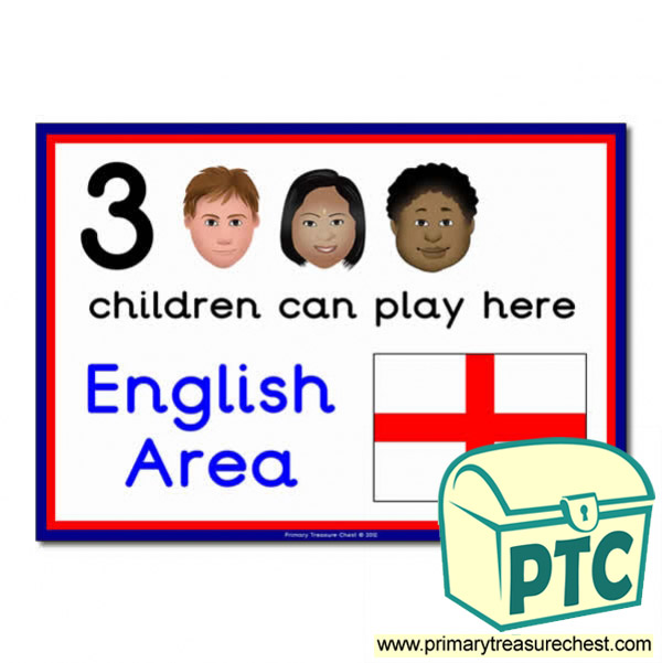 English Area Sign - Images Provided - 3 children can play here - Classroom Organisation Poster