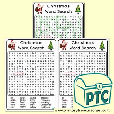 Christmas Word Search A5 Worksheet - Primary Treasure Chest