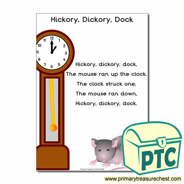 Hickory Dickory Dock Nursery Rhyme Poster Primary Treasure Chest