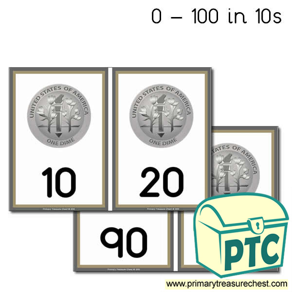 10c American Coins - Counting in 10c Cards (0 to 100)