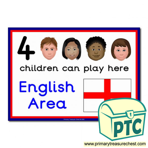 English Area Sign - Images Provided - 4 children can play here - Classroom Organisation Poster